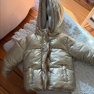 GAP Metallic Gold Hooded Puffer Coat